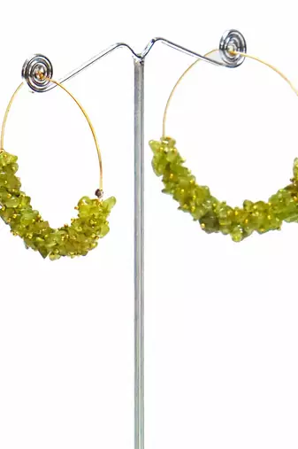 Gold plated green round dangler drop earrings