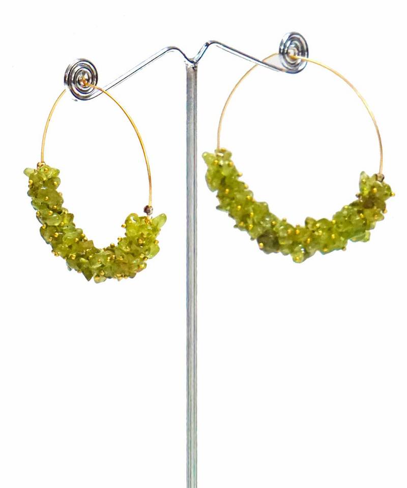Gold plated green round dangler drop earrings