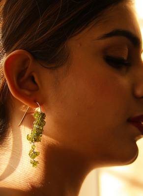 Gold plated green drop earrings 1