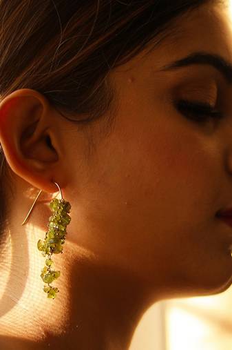 Gold plated green drop earrings
