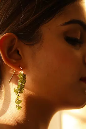Gold plated green drop earrings