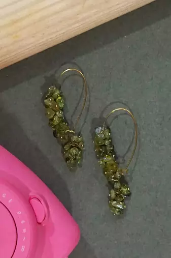 Gold plated green drop earrings