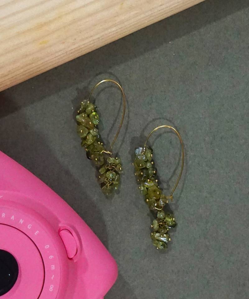 Gold plated green drop earrings