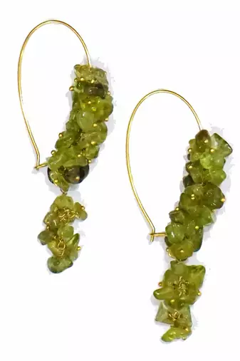 Gold plated green drop earrings