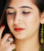 Gold plated green cluster dangler earrings