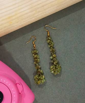 Gold plated green cluster dangler earrings 2