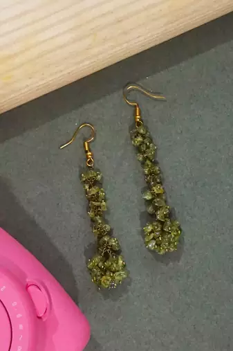 Gold plated green cluster dangler earrings