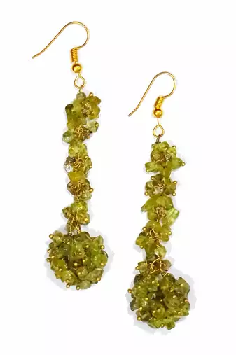 Gold plated green cluster dangler earrings