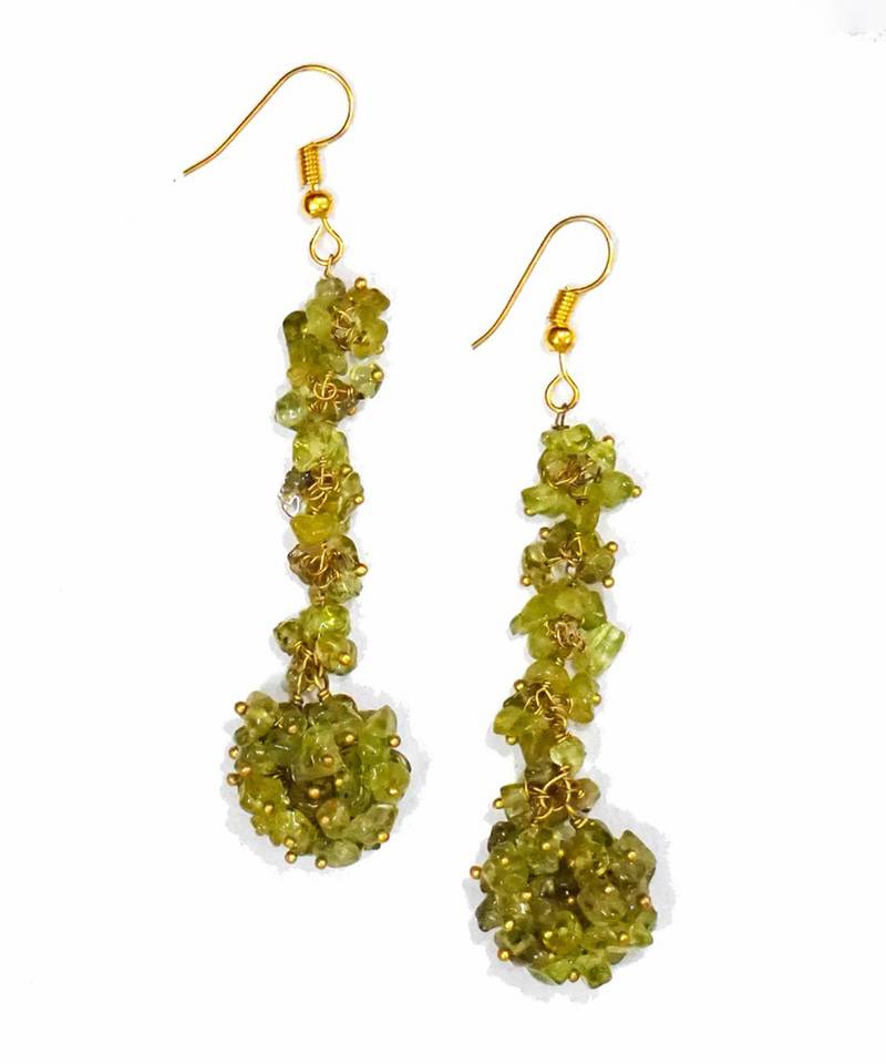 Gold plated green cluster dangler earrings