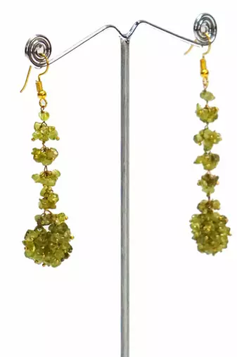 Gold plated green cluster dangler earrings
