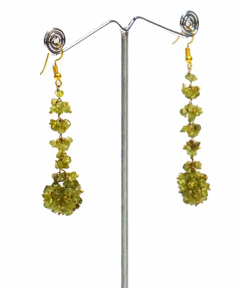 Gold plated green cluster dangler earrings