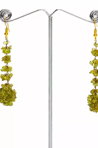 Gold plated green cluster dangler earrings