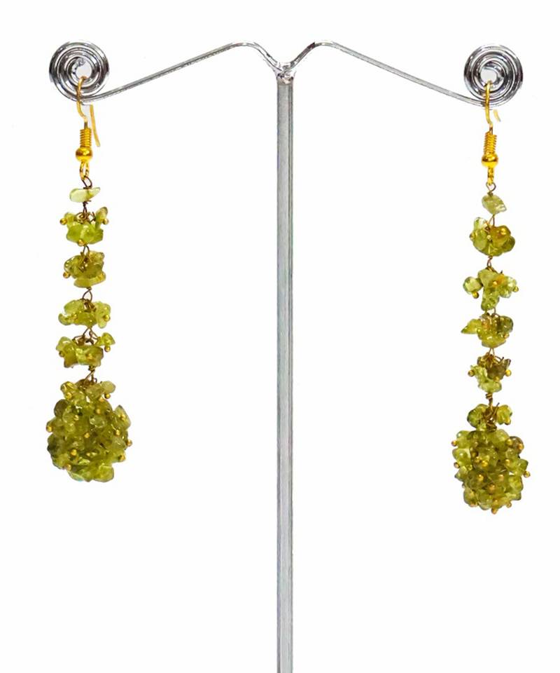 Gold plated green cluster dangler earrings