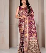 Magenta kalamkari silk blend party and wedding wear saree with blouse