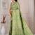 Pista green kalamkari silk blend party and wedding wear saree with blouse