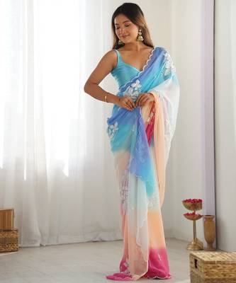 Multicolor georgette embroidery border & sequins saree whit blouse 1