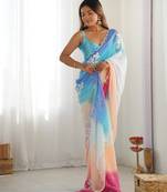 Multicolor georgette embroidery border & sequins saree whit blouse