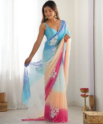 Multicolor georgette embroidery border & sequins saree whit blouse 2