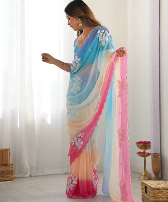 Multicolor georgette embroidery border & sequins saree whit blouse 4