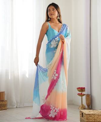 Multicolor georgette embroidery border & sequins saree whit blouse 5