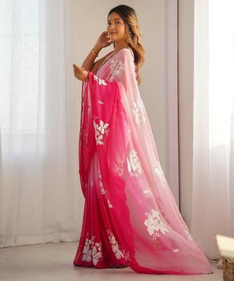Light pink georgette embroidery border & sequins saree whit blouse 2