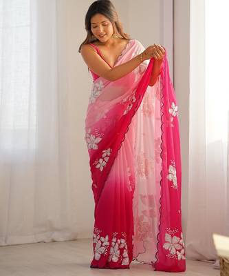 Light pink georgette embroidery border & sequins saree whit blouse 4