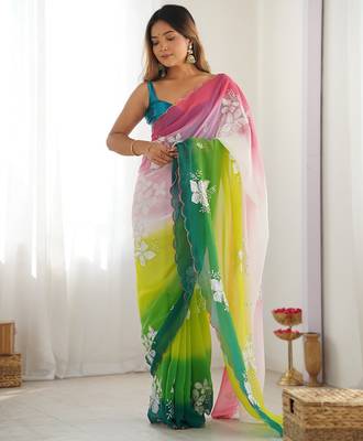 Multicolor georgette embroidery border & sequins saree whit blouse 1