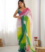 Multicolor georgette embroidery border & sequins saree whit blouse