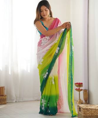 Multicolor georgette embroidery border & sequins saree whit blouse 2