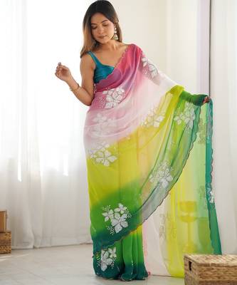 Multicolor georgette embroidery border & sequins saree whit blouse 4