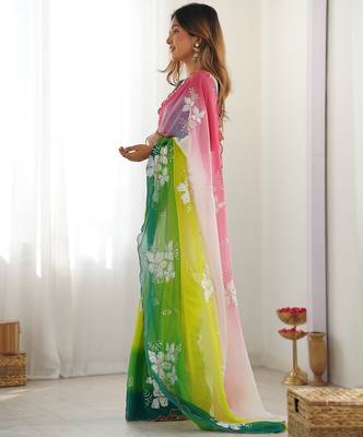 Multicolor georgette embroidery border & sequins saree whit blouse 5