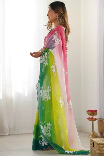 Multicolor georgette embroidery border & sequins saree whit blouse