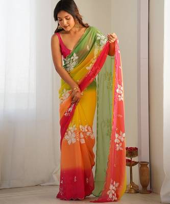 Multicolor georgette embroidery border & sequins saree whit blouse 1