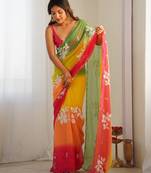 Multicolor georgette embroidery border & sequins saree whit blouse