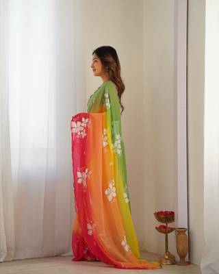 Multicolor georgette embroidery border & sequins saree whit blouse 3
