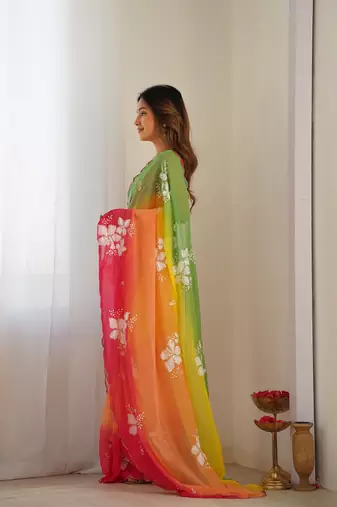 Multicolor georgette embroidery border & sequins saree whit blouse