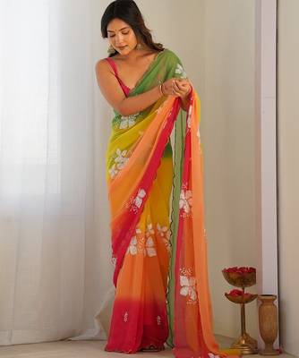 Multicolor georgette embroidery border & sequins saree whit blouse 4