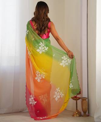Multicolor georgette embroidery border & sequins saree whit blouse 5