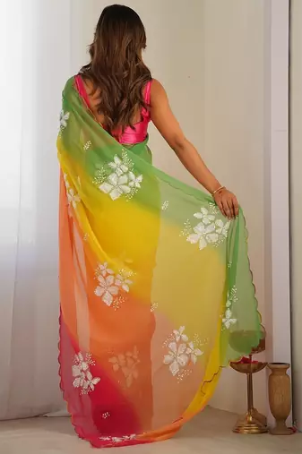 Multicolor georgette embroidery border & sequins saree whit blouse