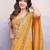 Yellow georgette thared work embroidery border & leheriya printed saree whit blouse