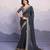 Black georgette thared work embroidery border & leheriya printed saree whit blouse