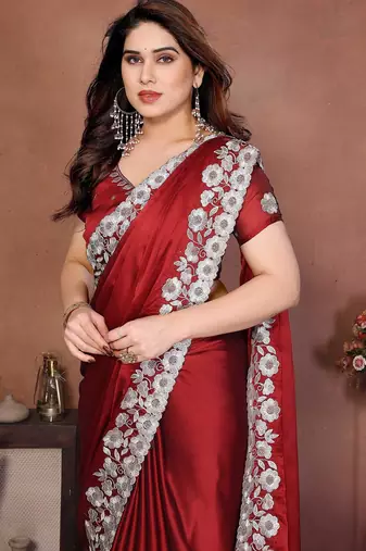 Red silk blend embroidery saree whit blouse