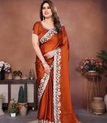 Orange silk blend embroidery saree whit blouse