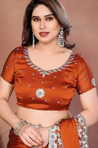 Orange silk blend embroidery saree whit blouse