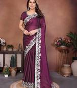 Purple silk blend embroidery saree whit blouse