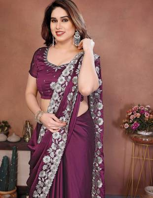 Purple silk blend embroidery saree whit blouse 2