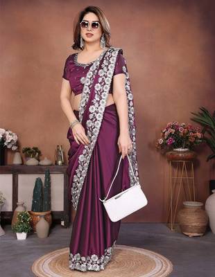 Purple silk blend embroidery saree whit blouse 3