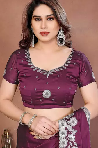 Purple silk blend embroidery saree whit blouse