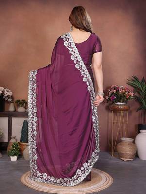Purple silk blend embroidery saree whit blouse 5