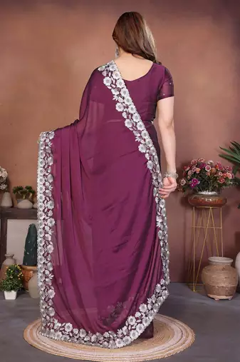 Purple silk blend embroidery saree whit blouse